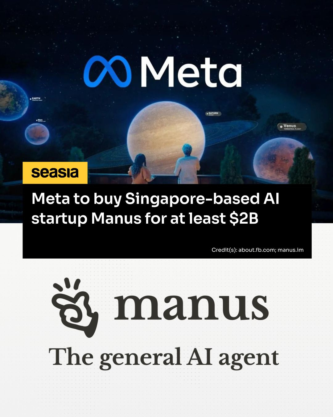 Meta to buy Singapore-based AI startup Manus for at least $2B